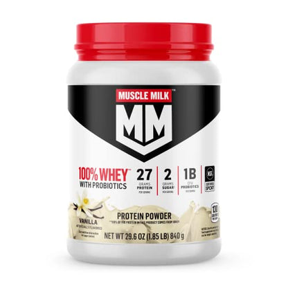 Muscle Milk 100% Whey With Probiotics Protein Powder, Vanilla, 1.85 Pound, 23 Servings Muscle MilkUS supplements