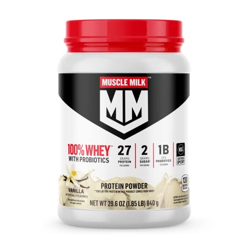 Muscle Milk 100% Whey With Probiotics Protein Powder, Vanilla, 1.85 Pound, 23 Servings Muscle MilkUS supplements