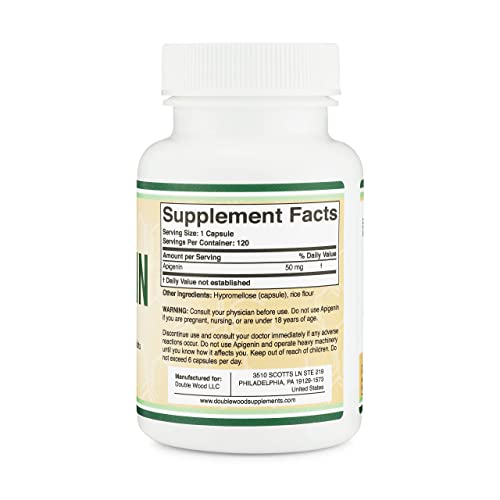 Apigenin Supplement - 50mg per Capsule, 120 Count (Powerful Bioflavonoid Found Double Wood SupplementsUS supplements