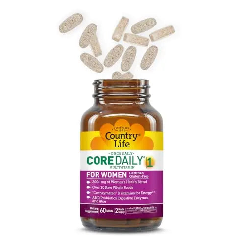 Country Life Women’s Core 1 Daily Multivitamin with Iron, Cranberry, Probiotics, and Digestive Enzymes-Certified Gluten-Free Formula for Energy Country LifeAu supplements