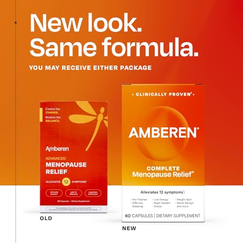 Amberen Menopause Supplement for Women, 60 Capsules, Clinically Proven, Helps Support Hormone Balance, Helps Relieve 12 Menopause Symptoms: Hot Flashes, Night Sweats, Mood Swings and More AmberenAu supplements