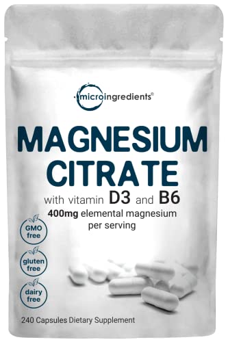 Magnesium Citrate 400mg with Vitamin D3 1000IU & B6, 240 Capsules Micro IngredientsUS supplements