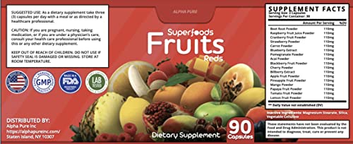 90 Capsules Each Bottle 540 Capsules superfoods Veggies Greens and Reds Fruits Triple Alpha PureUS supplements