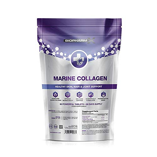 Marine Collagen 1000mg Tablets + Vitamin C (2 Month Supply / 60 High Strength Capsules) Biopharm-XUS supplements