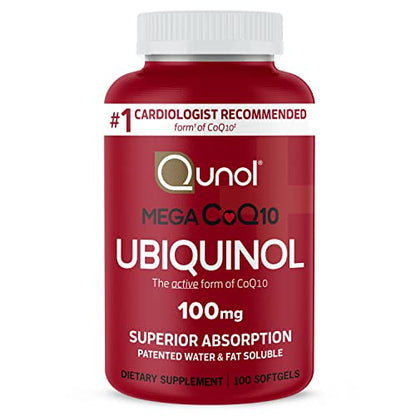 Qunol Mega Ubiquinol 100mg CoQ10, Superior Absorption, Patented Water and Fat Soluble QunolUS supplements