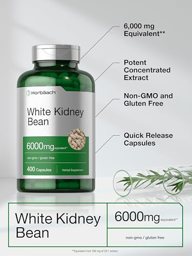 White Kidney Bean Extract Capsules | 6000mg | 400 Count | Non-GMO & Gluten Free HorbäachUS supplements