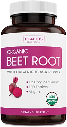 USDA Organic Beet Root Powder (120 Tablets) 1350mg Beets Per Serving with Black Pepper Healths HarmonyAu supplements