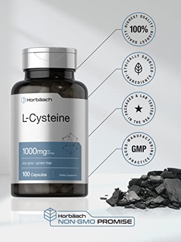 L-Cysteine 1000mg | 100 Powder Capsules | Non-GMO, Gluten Free Supplement HorbäachAu supplements