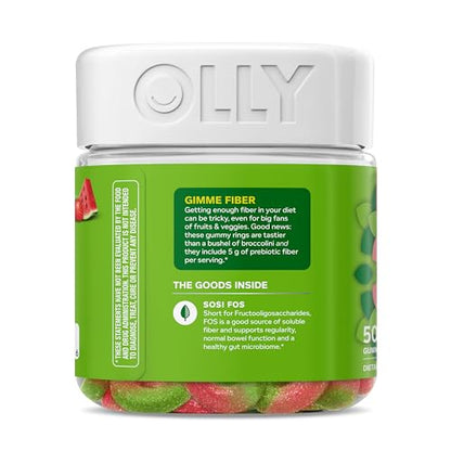 OLLY Fiber Gummy Rings, 5g Prebiotic Fiber, FOS (Fructo-oligosaccharides), Digestive Support, Berry Melon 50ct OLLYUS supplements