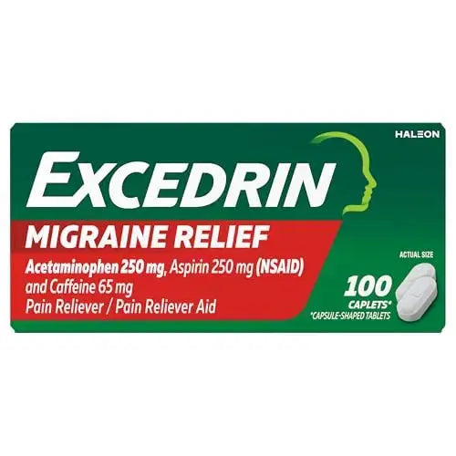 Excedrin Migraine Relief Caplets for Migraine Symptoms, Acetaminophen 250mg, Aspirin 250mg, Caffeine 65mg, Pain Reliever, 100 Count GlaxoSmithKlineAu supplements