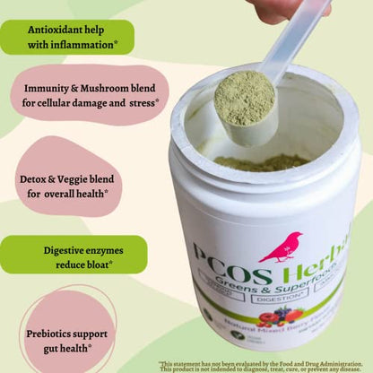 PCOS Herbal Green Superfood Probiotic Powder Mix: Hormonal Balance, Energy Boost PCOS Herbal TeaUS supplements