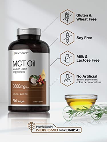 Keto MCT Oil Capsules 3600mg | 300 Softgels | Coconut Oil Pills | Non-GMO and Gluten HorbäachAu supplements