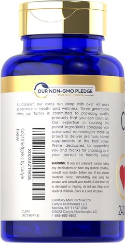 Carlyle CoQ10 100mg | 240 Softgels | Mega Q-Sorb Coenzyme Q-10 | with Black Pepper CarlyleUS supplements