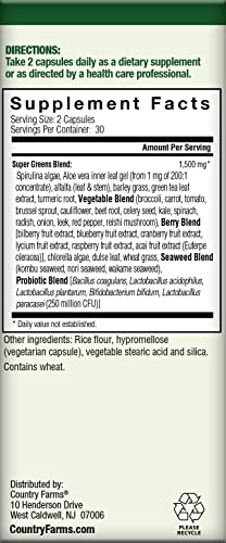 COUNTRY FARMS Super Greens Vegicaps, 32 Super Foods, Whole Food Supplement COUNTRY FARMSUS supplements