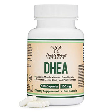 DHEA 100mg | 180 Capsules | Max Strength 6 Month Supply | Third Party Tested | Hormone Double Wood SupplementsUS supplements