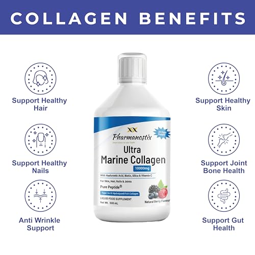 Marine Collagen Liquid 10000mg Sugar Free Berry Flavour, Hydrolysed Peptides, Hyaluronic Acid, Biotin, Silica, Vitamin C, Healthy Skin PharmanostixAu supplements