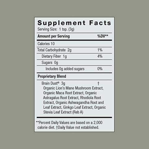 Moon Juice Brain Dust - Adaptogenic Mushroom Supplement for Memory & Focus - Lion’s Mane, Ginkgo Biloba & Ashwagandha - Caffeine-Free, Vegan Brain Supplement - 1.5 oz Moon JuiceUS supplements