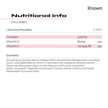 Marine Collagen Gummies by Known Nutrition with Vitamin C | 60 One-a-Day 500mg Hydrolysed Marine Collagen Gummies KnownUS supplements