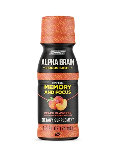 ONNIT Alpha Brain Focus Shot, Peach Flavor, Nootropic Dietary Supplement Drink That Supports Energy, Focus, and Mood, IGEN™ Non-GMO Tested, 2.5 fl oz, 6 Count ONNITAu supplements