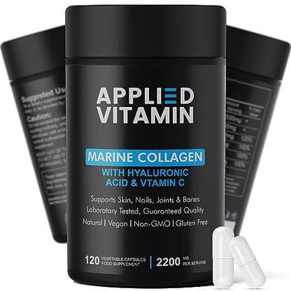 Applied vitamin Marine Collagen Capsules 2000mg-Enhance with Hyaluronic Acid, Zinc, Vitamin C & Biotin 120 Applied VitaminUS supplements
