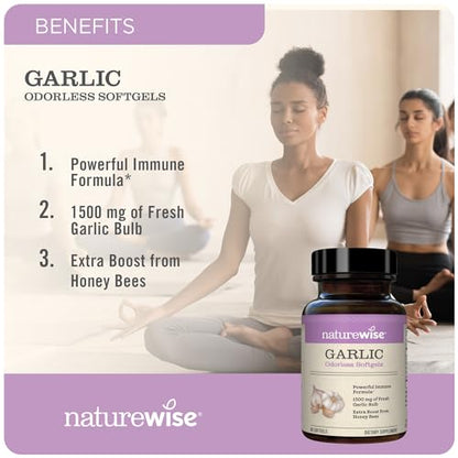 NatureWise Garlic Odorless Softgels 1500mg Support Teeth & Immune System Health NatureWiseUS supplements