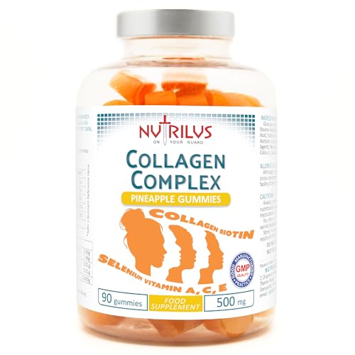 Collagen Complex 90 Natural Pineapple Gummies 500mg - Large Pack - with Biotin & Selenium NutrilusAu supplements