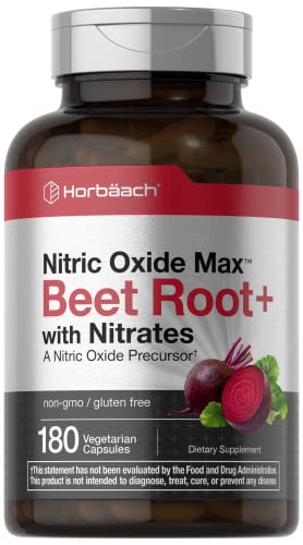 Nitric Oxide Beet Root Capsules | with Nitrates | 180 Count | Nitric Oxide Precursor | Vegetarian HorbäachAu supplements