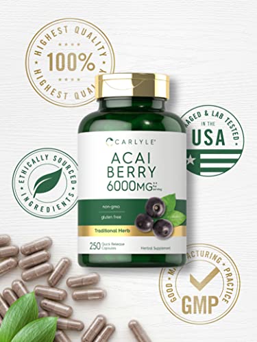 Carlyle Acai Berry Capsules 6000mg | 250 Count | Non-GMO & Gluten Free Acai Berry CarlyleAu supplements