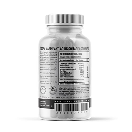 Marine Collagen Complex - High Strength Capsules for Hair, Skin, Nails & Joint Support - Vitamins B2 C & E VITALITYVITSAu supplements