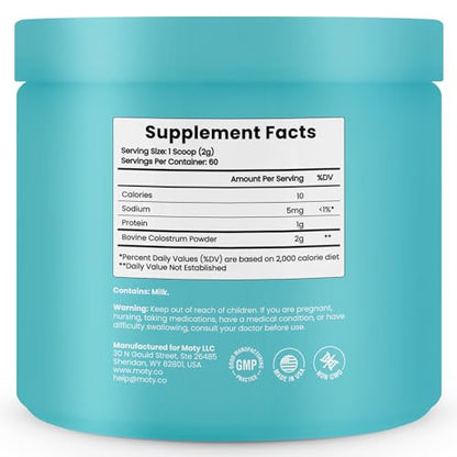 Moty Bovine Colostrum Grass Fed Powder Supplement for Gut Health, Muscle Recovery MotyUS supplements