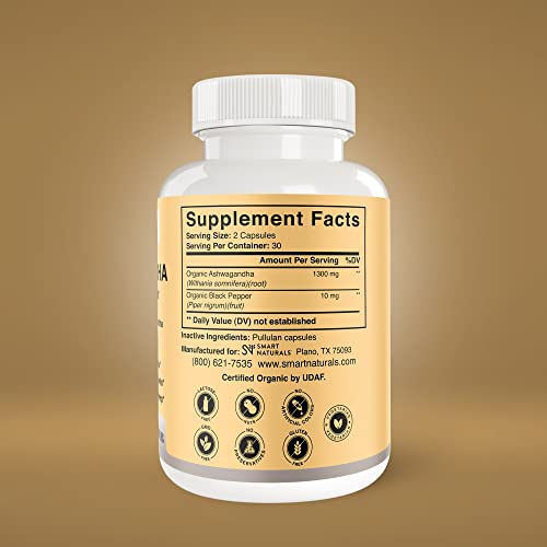 Smart Naturals Organic Ashwagandha with Black Pepper Herbal Supplements, Relieves Smart NaturalsAu supplements
