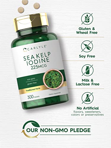 Sea Kelp Iodine Supplement | 225mcg | 300 Tablets | Non-GMO, Gluten Free | Traditional CarlyleUS supplements