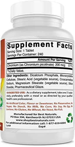 Best Naturals Chromium Picolinate Tablet, 200 mcg, 240 Count Best NaturalsAu supplements