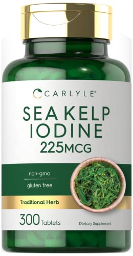 Sea Kelp Iodine Supplement | 225mcg | 300 Tablets | Non-GMO, Gluten Free | Traditional CarlyleAu supplements