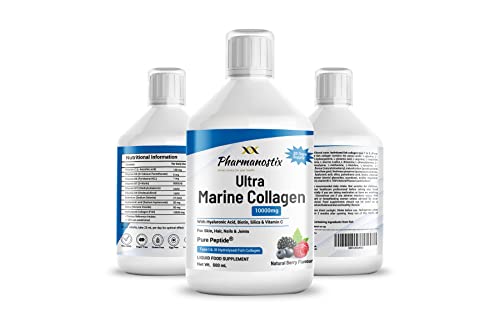Marine Collagen Liquid 10000mg Sugar Free Berry Flavour, Hydrolysed Peptides, Hyaluronic Acid, Biotin, Silica, Vitamin C, Healthy Skin PharmanostixUS supplements