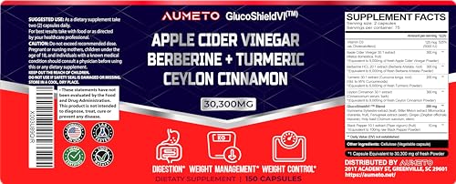 Apple Cider Vinegar 9000mg Berberin 6000mg Ceylon Cinnamon 9000mg Turmeric 6000mg AUMETOUS supplements