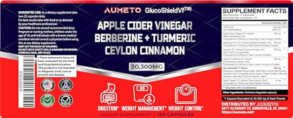 Apple Cider Vinegar 9000mg Berberin 6000mg Ceylon Cinnamon 9000mg Turmeric 6000mg AUMETOUS supplements