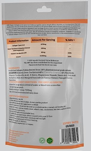 AHS Super Flavoured (Mango & Passionfruit) Collagen Powder 7000MG Per Scoop with Green Tea Extract AHSAu supplements