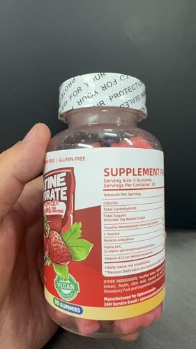 Creatine Monohydrate Gummies Complex for Men & Women -Advanced Formula W/L-Taurine + Vitamin B12, Sugar Free Chewable Supplement,90 Strawberry Gummies OpenovominsAu supplements
