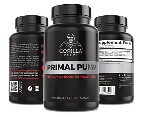 Gorilla Gulps - Primal Pump Nitric Oxide Supplement Nootropic 1500mg Nitrosigine L Gorilla GulpsUS supplements
