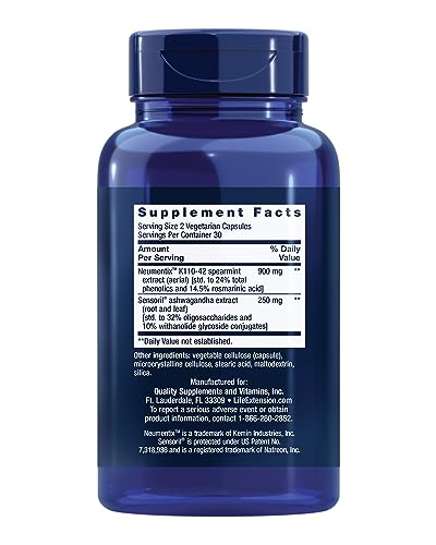 Life Extension Ashwagandha Plus Calm & Focus, ashwagandha Extract, Spearmint Extract, Focus, Attention, Relaxation, Advanced Formula, 60 Vegetarian Capsules Life ExtensionAu supplements