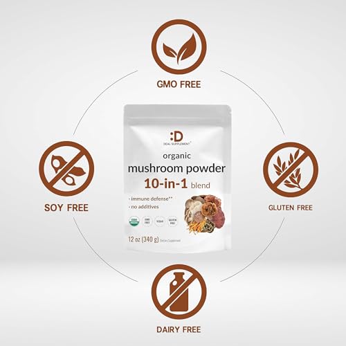 Organic Mushroom Powder Supplement, 12oz – 10 in 1 Active Blend – Turkey Tail, Lions Mane DEAL SUPPLEMENTAu supplements