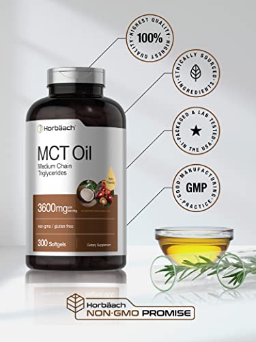 Keto MCT Oil Capsules 3600mg | 300 Softgels | Coconut Oil Pills | Non-GMO and Gluten HorbäachUS supplements