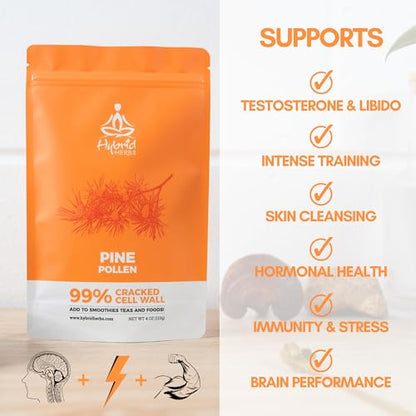 HYBRID HERBS - PINE POLLEN | 99% Cracked Cell Wall Powder | Highly Bioavailable Hybrid HerbsUS supplements