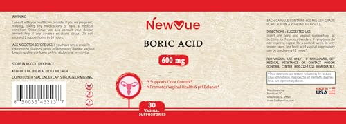 NewVue Boric Acid Vaginal Suppositories - 100% Pure Made in USA - Intimate Health Support (30 Count) NewVueAu supplements