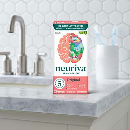 NEURIVA Original Decaffeinated Clinically Tested Nootropic Brain Supplement for Memory, Focus & Concentration, NeuroFactor & Phosphatidylserine, 28ct Capsules NEURIVAAu supplements