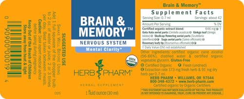 Herb Pharm Organic Nootropic Brain & Memory Supplement with Ginkgo Biloba Liquid Extract: Fast Absorption for Mental Focus Support, Ginkgo Supplement, Vegan, Gluten-Free, Non-GMO, 1 Oz Herb PharmAu supplements