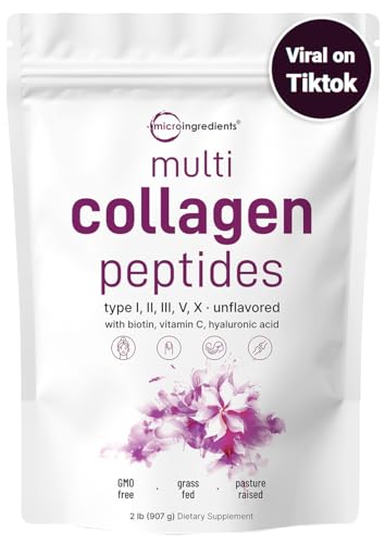Multi Collagen Protein Powder, 2 Pounds – Type I,II,III,V,X with Biotin 10000mcg Micro IngredientsAu supplements