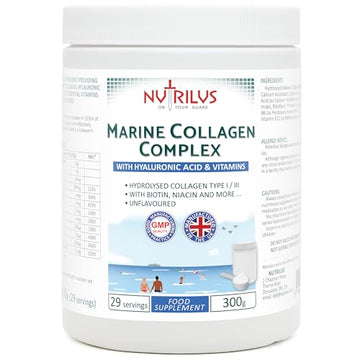 Hydrolysed Marine Collagen Powder 300g with Hyaluronic Acid and Vitamins - 29 Servings NutrilusAu supplements