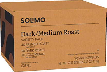 Amazon Brand - Solimo Coffee Pods, Assorted pack (French, Dark, Colombian) SolimoUS supplements